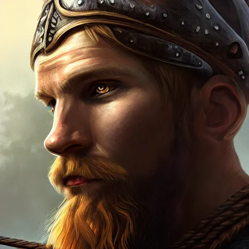 Image similar to portrait of a viking, male, epic fantasy, detailed, intricate, digital painting, concept art, realistic, smooth, focus, rim light