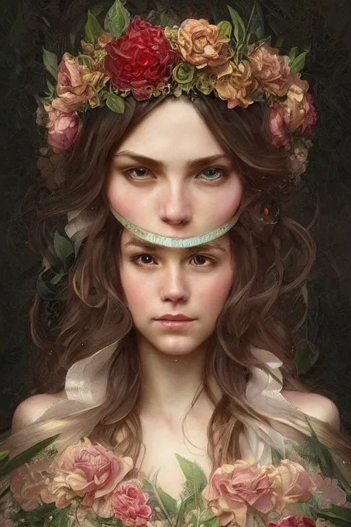 Prompt: beautiful maiden wearing a floral headband, intricate, elegant, highly detailed, digital painting, artstation, concept art, smooth, sharp focus, illustration, art by artgerm and greg rutkowski and alphonse mucha