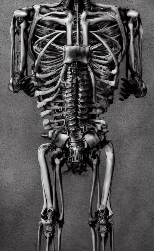 Prompt: full body portrait of terminator skeleton by wayne barlow, stanley donwood, anton semenov, zdzislaw bekinski, hr giger, 8 k, fantasy, dark, highly detailed