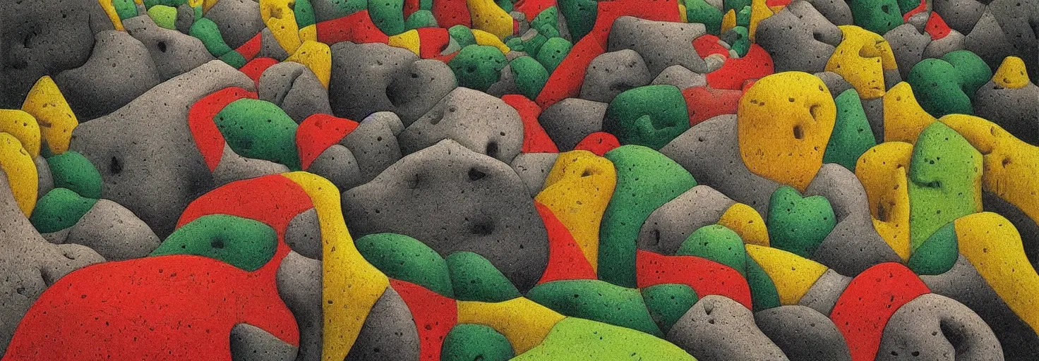 Image similar to a rock garden by m. c. escher, yellow, green, red, snowy, ultra sharp, ultra detailed, cyberpunk, happy, uplifting, colorized by salvador dali