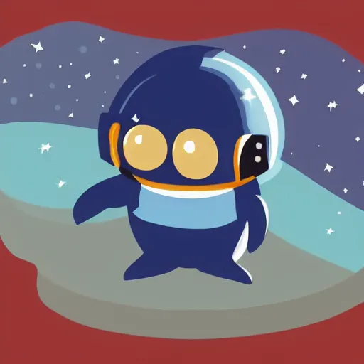 Prompt: cute astronaut penguin, helmet on, floating on space, disney style