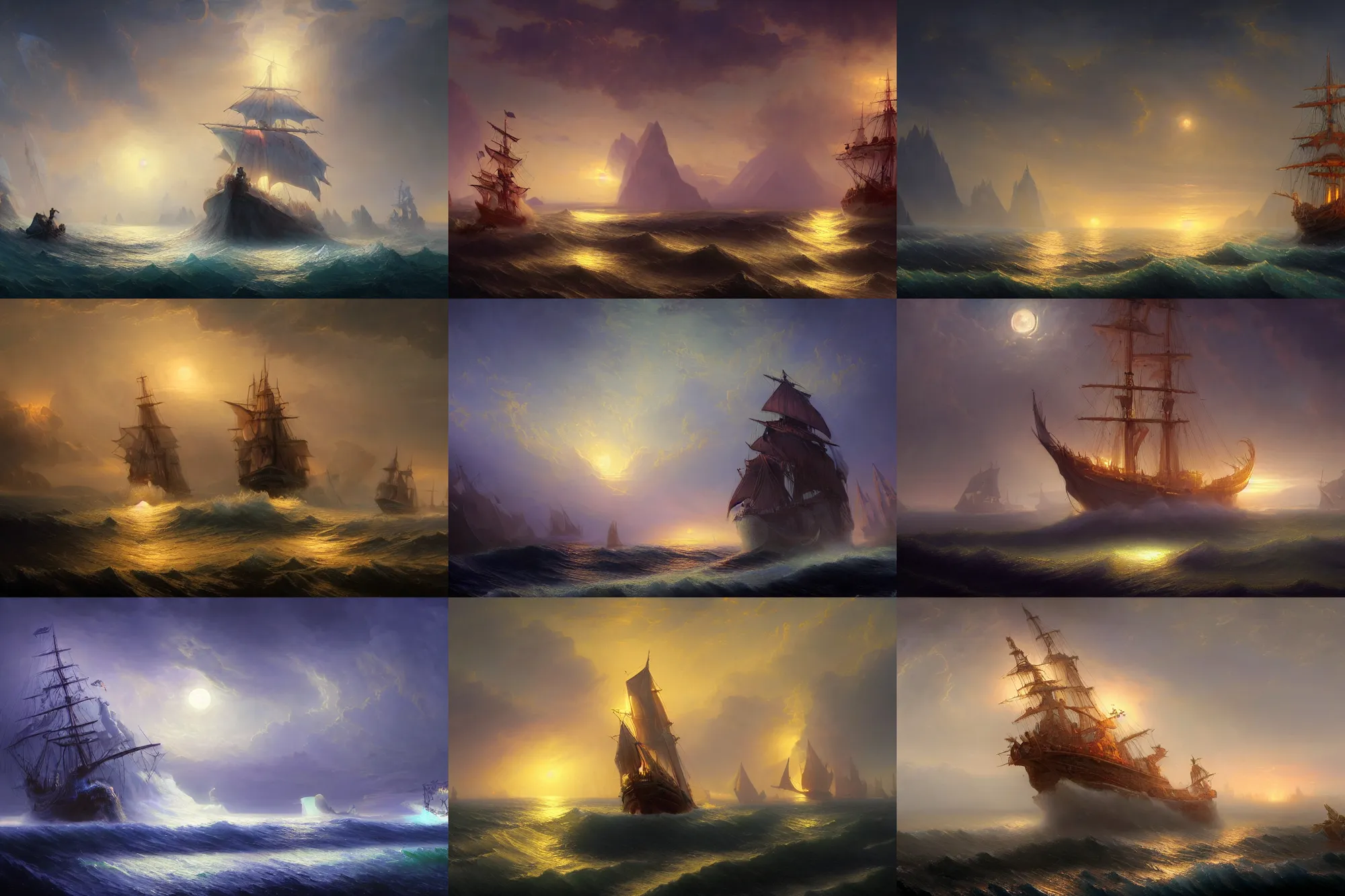 Prompt: beautiful painting of a seamonster at night by jeff easley and brad rigney and ivan aivazovsky and james wolf strehle, fantasy, high details, 8 k