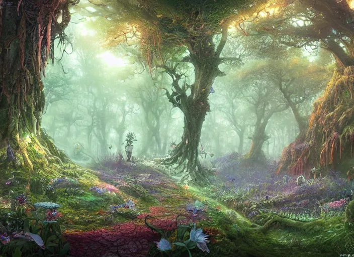 Prompt: desktop background, magical fantasy forest, saytr, path traced, highly detailed, high quality, digital painting, by studio ghibli, lise deharme, alexander jansson, paul lehr, tim white, hans zatzka, george stubbs, louis wain