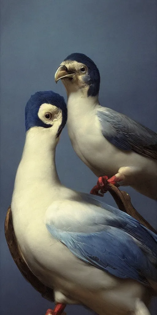 Image similar to highly detailed beautiful photography of birds, sharp focus, dramatic, dynamic, lighting, elegant, blue background, harmony, beauty, masterpiece, by roberto ferri, by durero