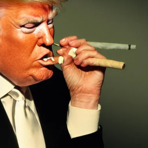 Image similar to a high detail photo of donald trump smoking a cigarrette, subject= donald trump, subject detail: extremly detailed, subject action: smoking a cigar, photorealism, dramatic lighting, award winning photograph, trending on artstation