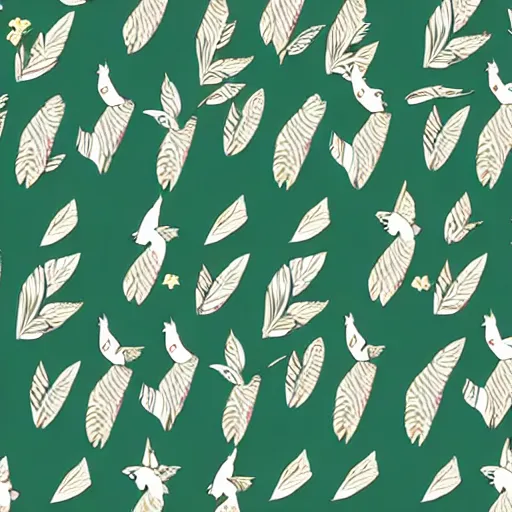 Image similar to fabric pattern of minimalistic birds and leaves