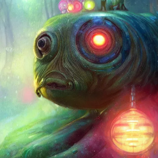 Image similar to ultra realistic illustration of magical tardigrade, forest, fantasy, colorful lights, intricate, elegant, highly detailed, digital painting, artstation, concept art, smooth, sharp focus, illustration, art by artgerm and greg rutkowski and alphonse mucha