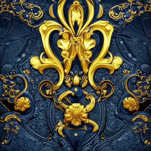 Image similar to black blue yellow porsche 9 1 1, complicated gold and blue flowers the baroque style decoration, dark fantasy, intricate, elegant, highly detailed, digital painting, artstation, concept art, matte, 3 d 8 k octane rendered, sharp focus, illustration, octane rendered, art by artgerm