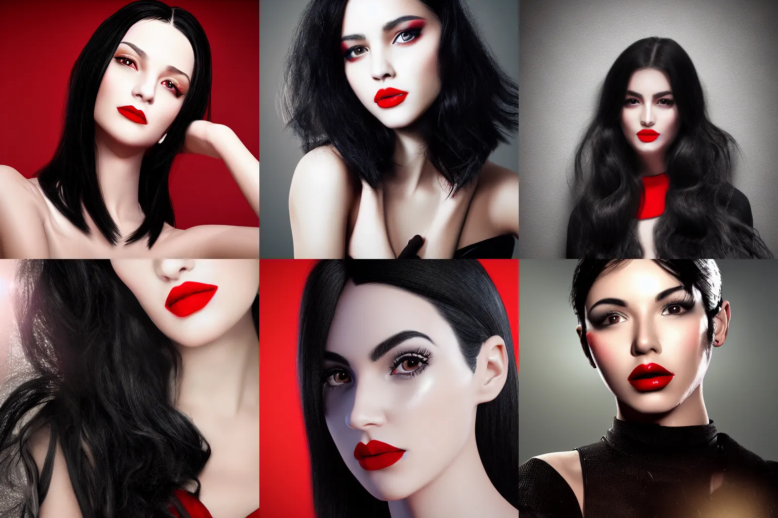 Prompt: portrait, beautiful, woman, black hair, red lips with unreal engine