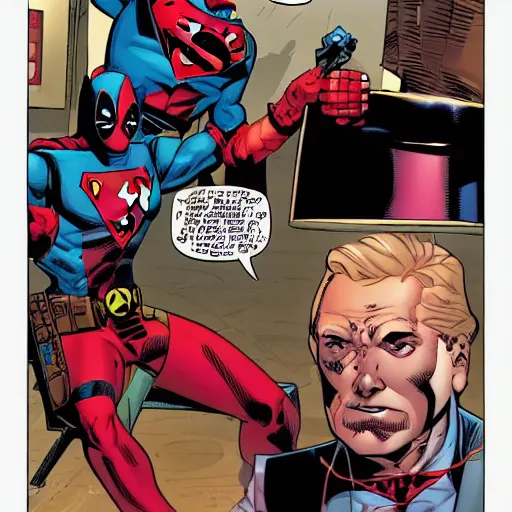 Image similar to deadpool in a superman comic book