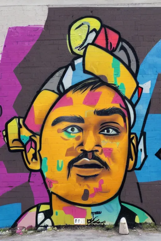 Image similar to a portrait of a male character in the style of graffiti street art