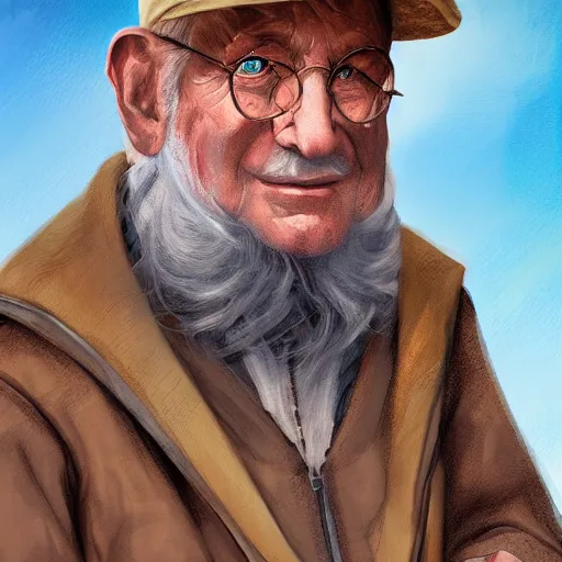 Image similar to concept art, portrait, 70 years old men, friendly, humpback, mage, slow, high detail, digital art