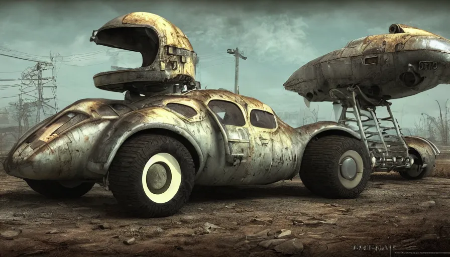 Prompt: fallout retro futuristic vehicle, 8 k photorealistic, hd, high details, trending on artstation