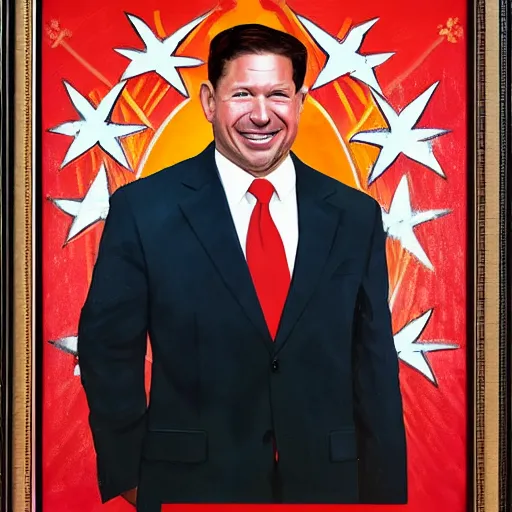 Prompt: Ron Desantis in the style of a North Korean portrait