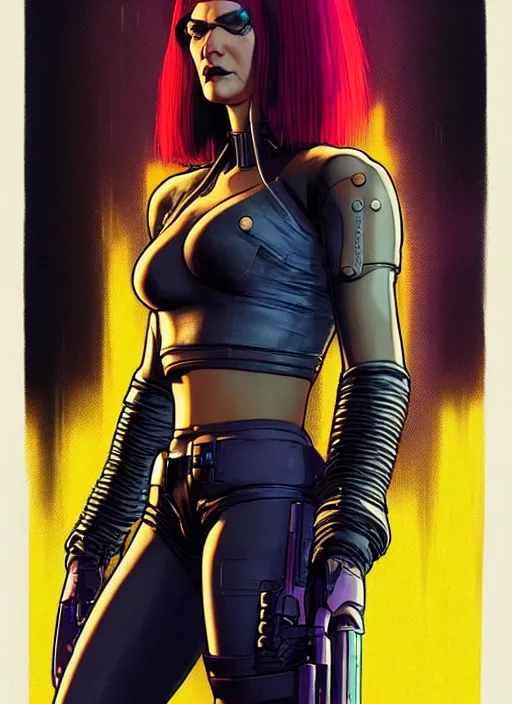 Image similar to cyberpunk hitwoman. portrait by mœbius and will eisner and gil elvgren and pixar. realistic proportions. cyberpunk 2 0 7 7, apex, blade runner 2 0 4 9 concept art. cel shading. attractive face. thick lines.