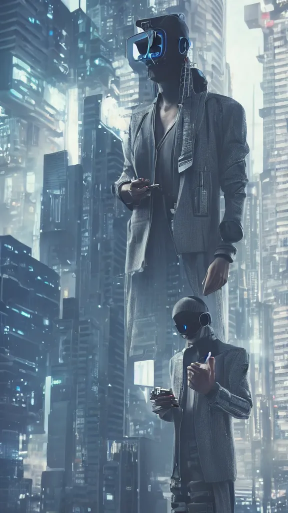 Image similar to a cyberpunk futuristic man smoking cigarettes in a cyberpunk city, 8 k, sharp, detailed, photorealistic, octane render.