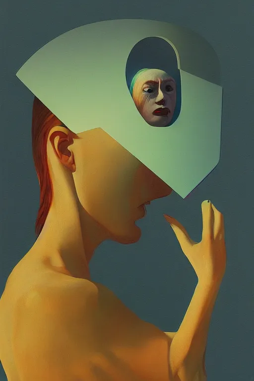Prompt: woman wearing oculus and digital glitch head edward hopper and james gilleard, zdzislaw beksisnski, higly detailed