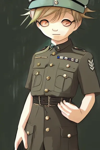 Image similar to beautiful little boy in nazi male uniform. made in abyss art style, sharps focus, cute detailed artwork, anatomically correct, ilya kuvshinov, reflection, perfect composition, wallpaper mobile, digital art, detailed anime soft face, symmetrical face, western comic, illustration, realistic, nazism, smooth, lois van baarle, soft details