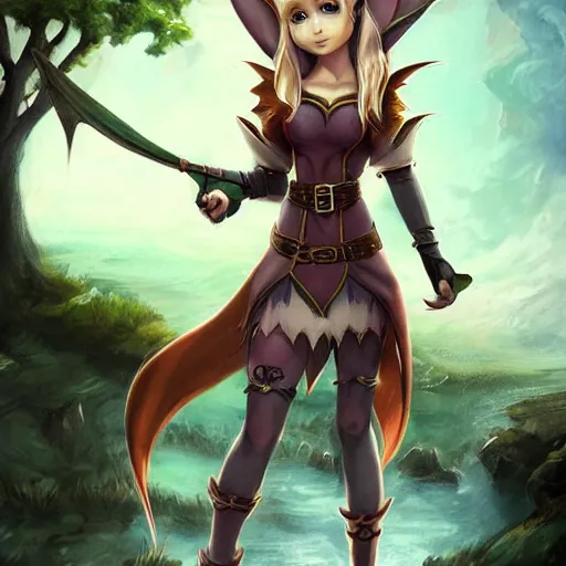 Prompt: cute elf girl with cat ears, dungeons and dragons, character art, matte painting