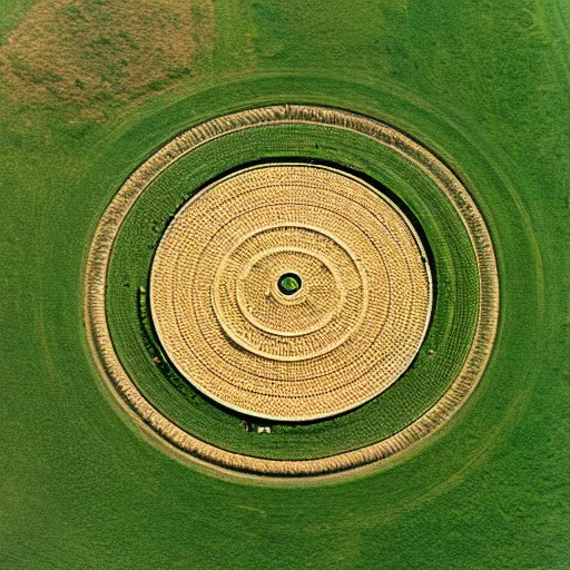 Prompt: crop circle, 1990 aerial photo