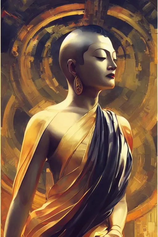 Image similar to buddhism, futurism, painting by greg rutkowski, j. c. leyendecker, artgerm