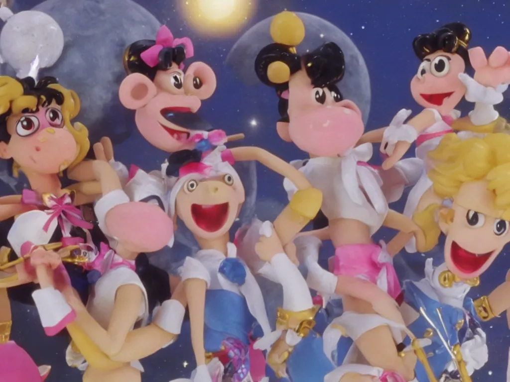 Image similar to Sailor Moon in Wallace and Gromit, extreme close-up