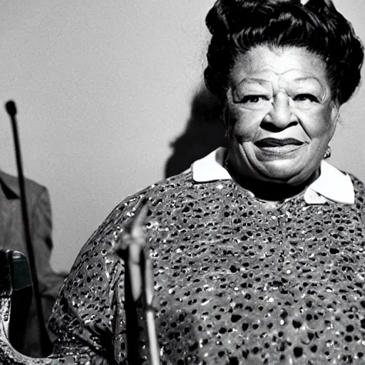 Prompt: wes anderson movie still of ella fitzgerald