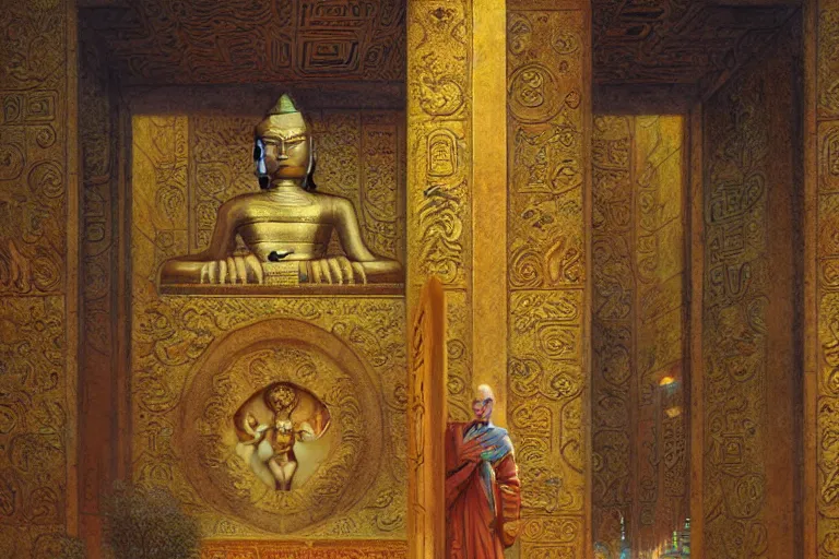 Prompt: mausoleum, buddhism, maze, painting by gaston bussiere, greg rutkowski