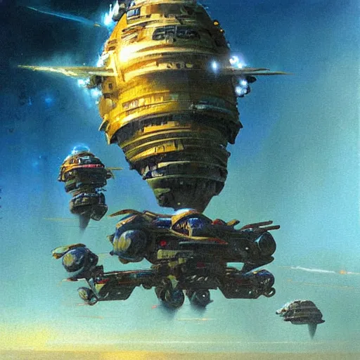 Prompt: a painting in the style of chris foss and in the style of stephan martiniere.