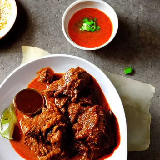 Prompt: rendang babi, photograph food