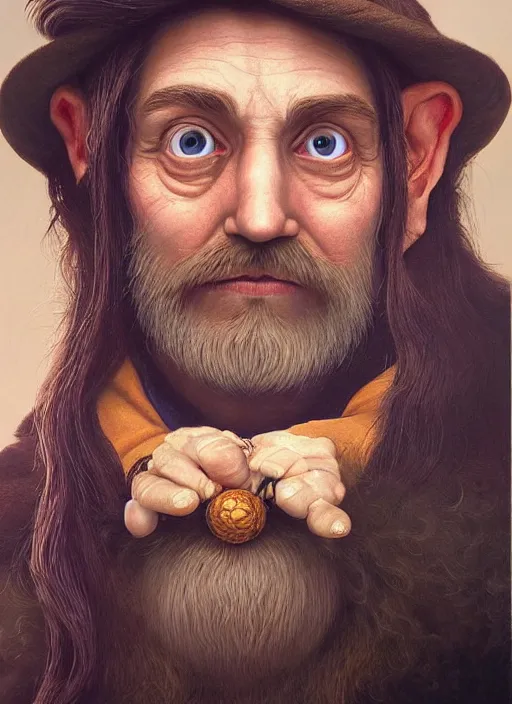 Prompt: a highly detailed and hyperrealistic airbrush painting of a hobbit mage with a big nose, trending on artstation, unreal 5, daz, hyperrealistic, pathfinder, d & d, rpg, roleplay, art by tristan eaton and artgerm and william adolphe bouguereau