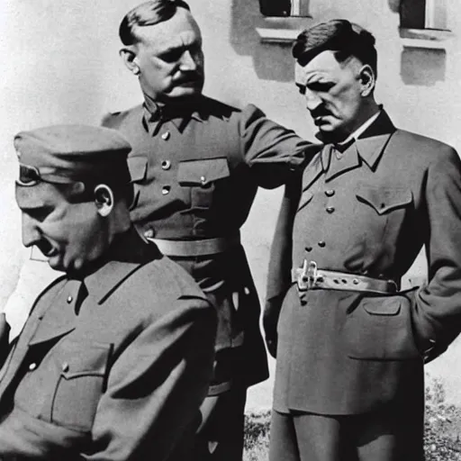 Prompt: viktor orban, hitler and stalin take part in a farting contest 1 9 4 4, nazi propaganda art, colored, highly detailed