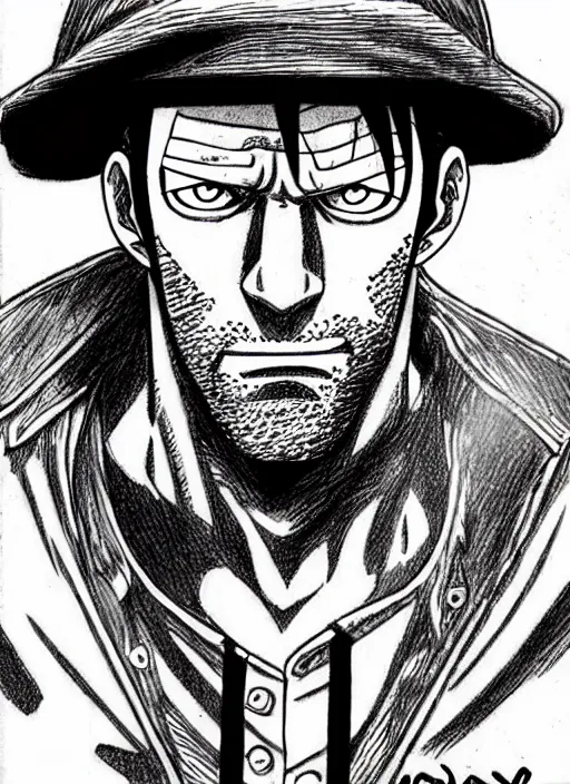 Image similar to jason statham as character in one piece manga, sketch by eiichiro oda