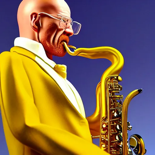 Image similar to walter white playing the saxophone, very detailed, very intricate, 8 k, dslr,