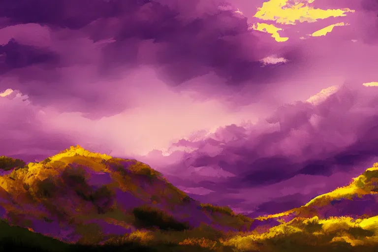 Prompt: landscape of purple paisley mountains and yellow sky, artstation, complex, illustration, 8k resolution
