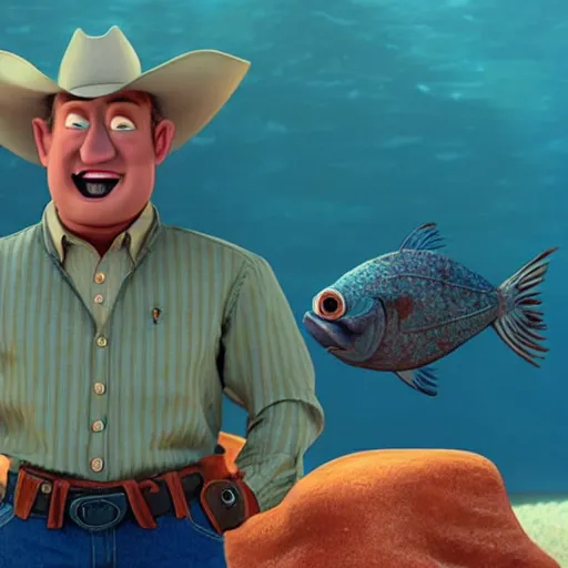 Prompt: John Wayne as a fish in a Pixar movie,