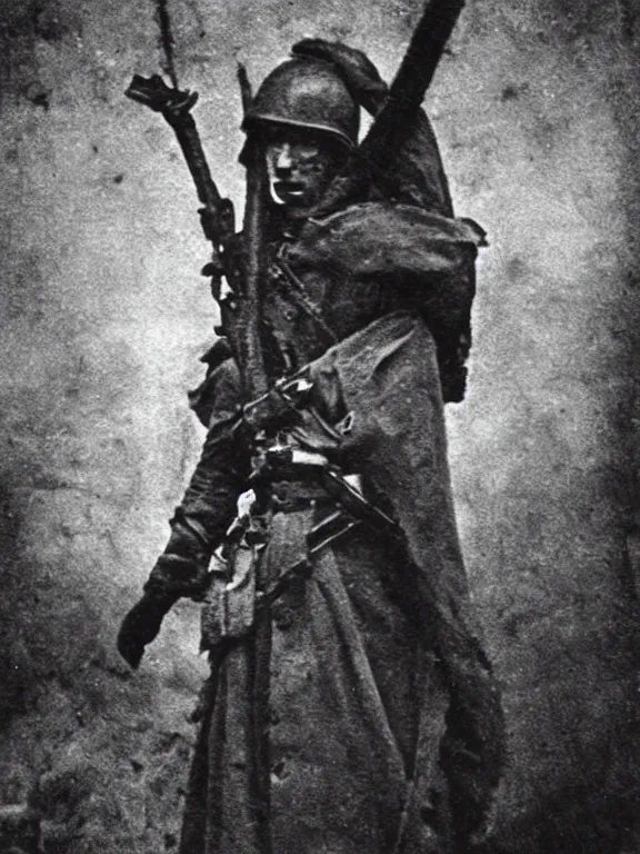 Image similar to portrait pitch black death god, ww1 photo, grainy, high detail, high resolution,