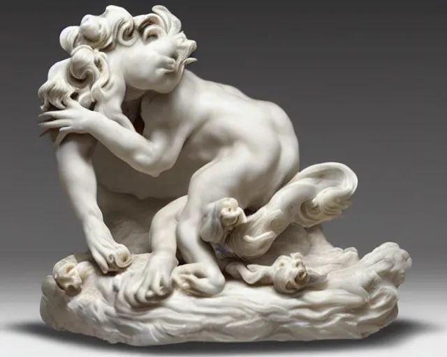 Image similar to cat coughing up a hairball detailed beautiful marble sculpture Bernini