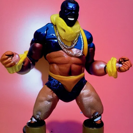 Image similar to mr. t action figure melting on acid, detailed facial expressions, 1 9 8 0 s aesthetic