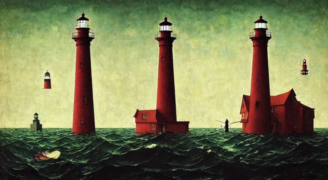 Image similar to single flooded simple!! lighthouse anatomy, very coherent and colorful high contrast masterpiece by norman rockwell franz sedlacek hieronymus bosch dean ellis simon stalenhag rene magritte gediminas pranckevicius, dark shadows, sunny day, hard lighting