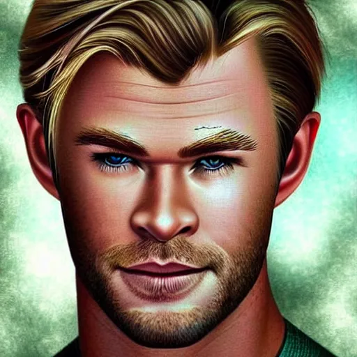 Prompt: Portrait of Chris Hemsworth as a fairy, beautiful! Handsome! digital art