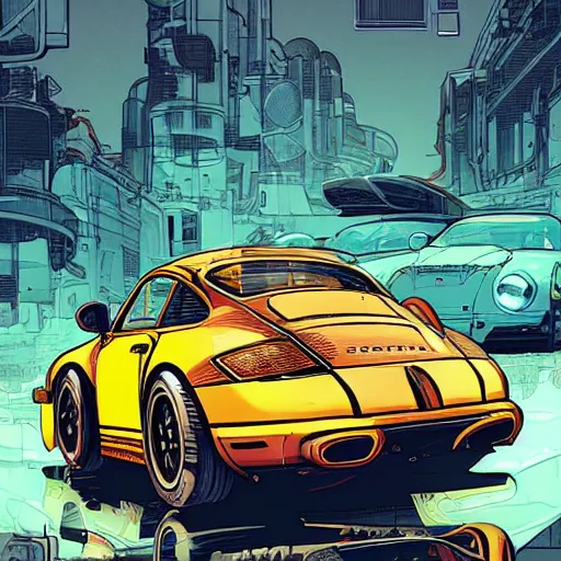 Prompt: Porsche designed by Aplle that looks like it is from Borderlands and by Feng Zhu and Loish and Laurie Greasley, Victo Ngai, Andreas Rocha, John Harris