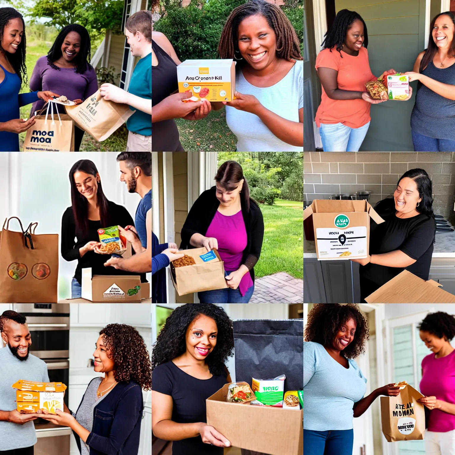 Prompt: a woman receiving her my food bag meal kit subscription.