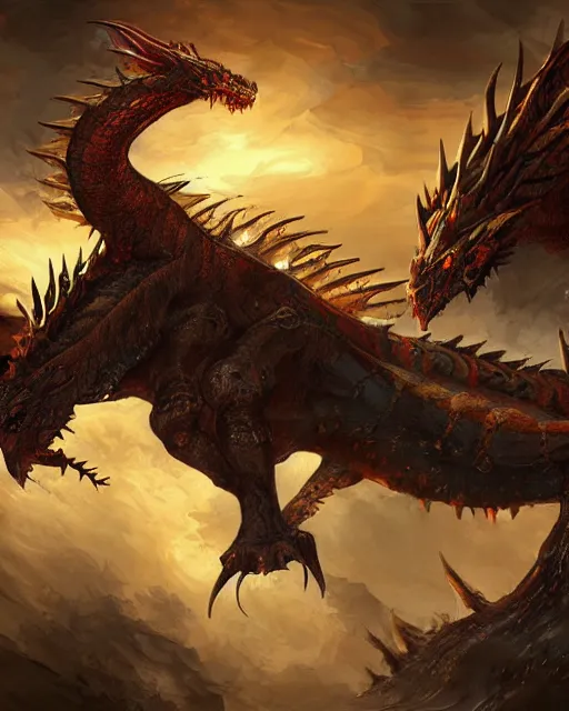Image similar to an epic action concept painting by sd ai of an exquisite three headed dragon masterpiece. digital art