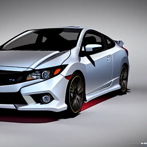 Image similar to 2 0 1 3 civic si coupe with no wheels and ultra realistic mirror paint unreal engine