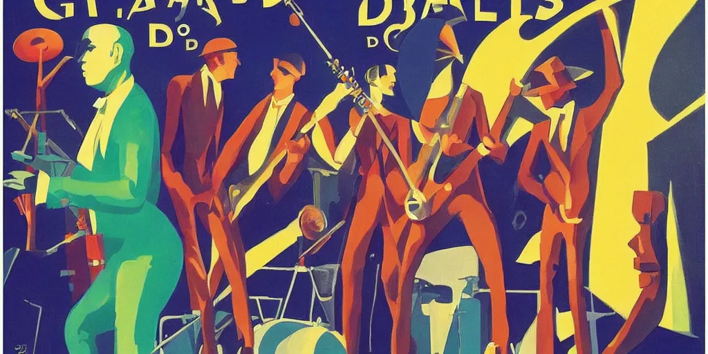 the 1920s poster of galaxy doberman rock band, by | Stable Diffusion ...