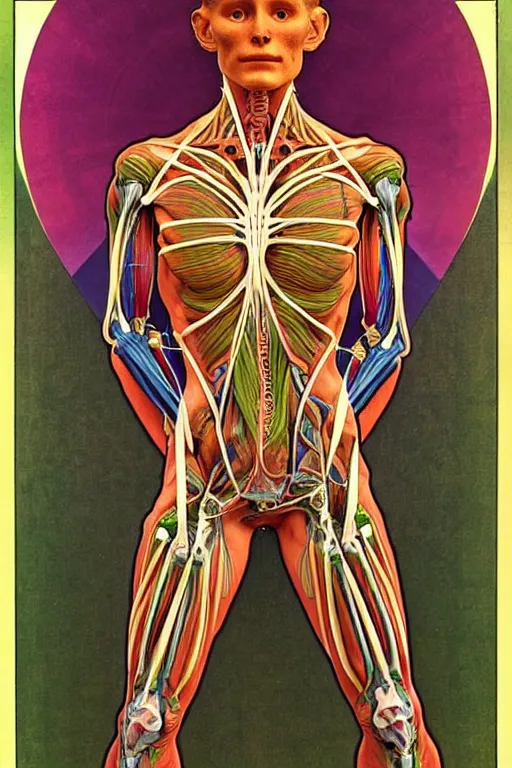 Prompt: extremely psychedelic anatomically accurate model of the ful cyborgl human muscular system infected by night, full body, intricate parts, fine details, hyper - realistic, elegant minimalism. sharp focus. lush color by seichen, alphonse mucha, surreal