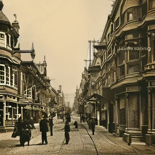 Prompt: Photograph of a busy victorian street in a town. Detailed, well lit. Colour.