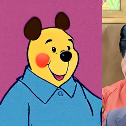 Image similar to Winnie the Pooh with the face of Xi Jinping, cartoon, caricature