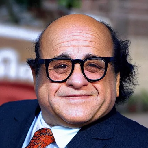Image similar to An orange fruit with danny devito's face protruding out